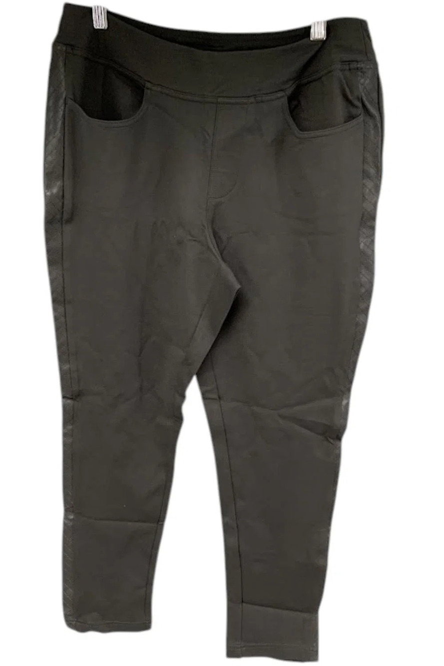 Belle by Kim Gravel Women's Faux Leather Trim Ponte Legging Dark Grey - Petite